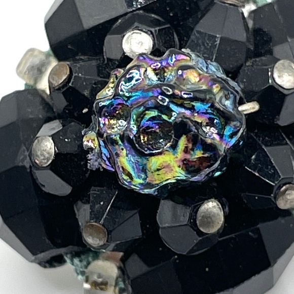 West Germany Signed Vntage Black Lava Rock Look Clip-on Cluster Earrings - Picture 2 of 13